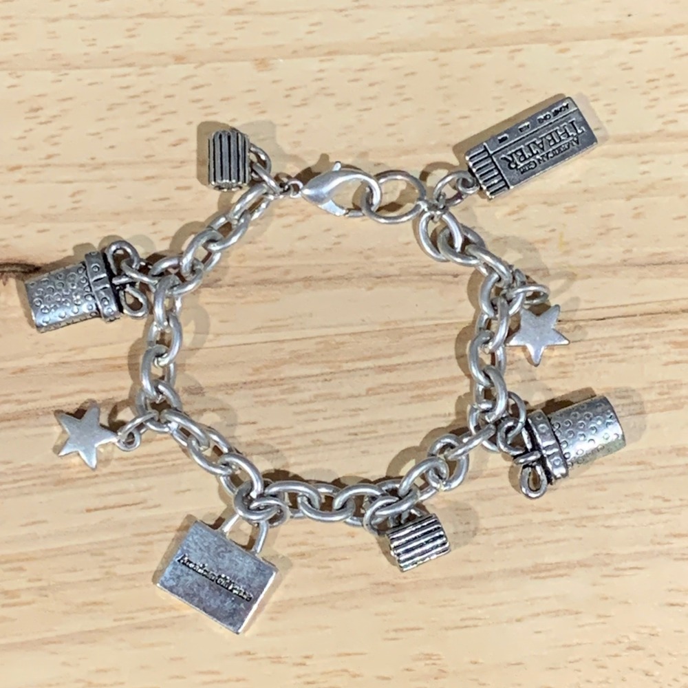 American Girl Charm Bracelet Women Silver Tone Theater Bag Stars Jewelry Y2K
